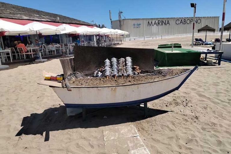 Sardines cooking on the nearby beach